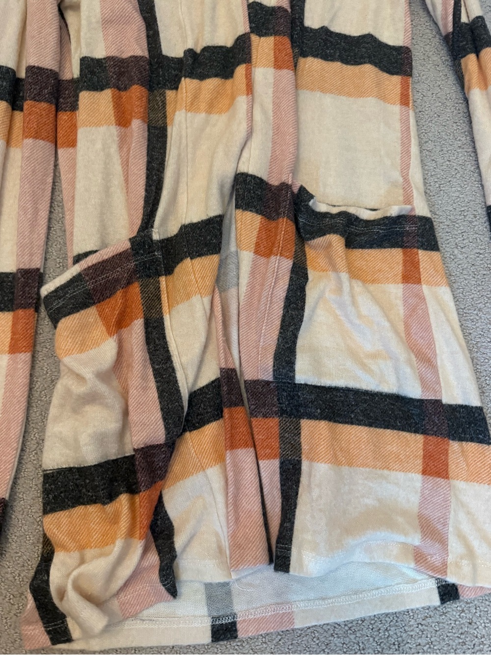 Bobeau Pink, Tan & Black/Grey Plaid Open Long Cardigan w/Pockets - Soft - Sz XS - Picture 3 of 7